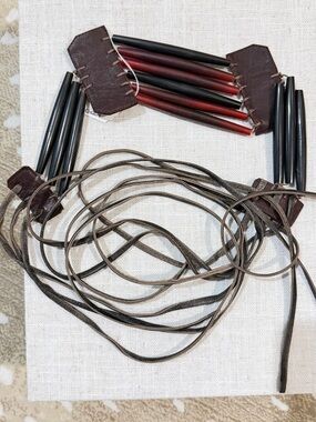 Vintage Boho Beaded Leather Rope waist belt in Black and Deep Red